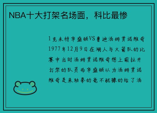 NBA十大打架名场面，科比最惨